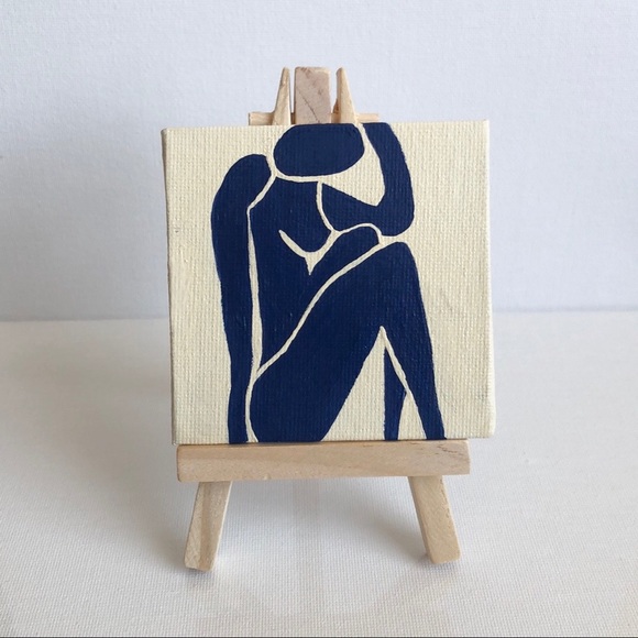 Eclectic Californian Paintings Other - Blue Nude Painting and Mini Easel